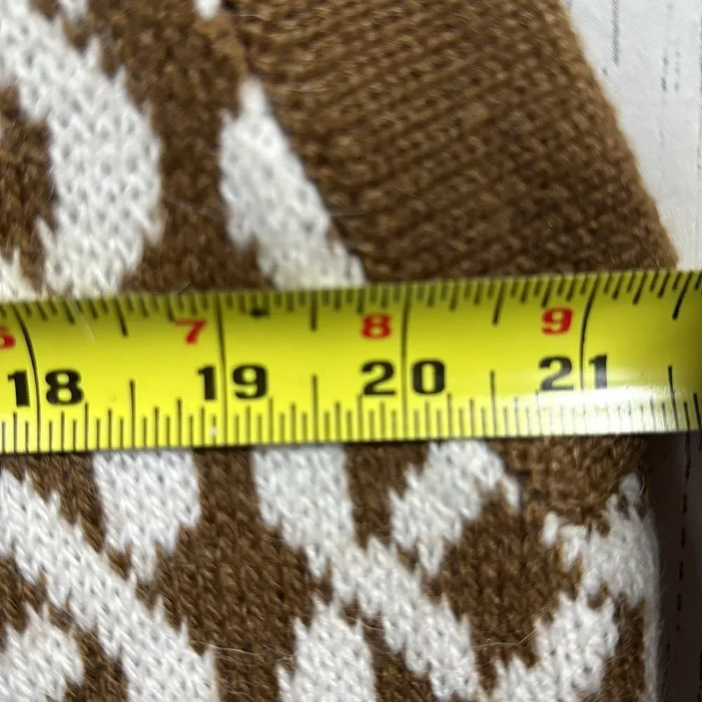 Alpaca Fina Wool 100% Tan Geometric Open Front Womens Peruvian Sweater Vest Cozy